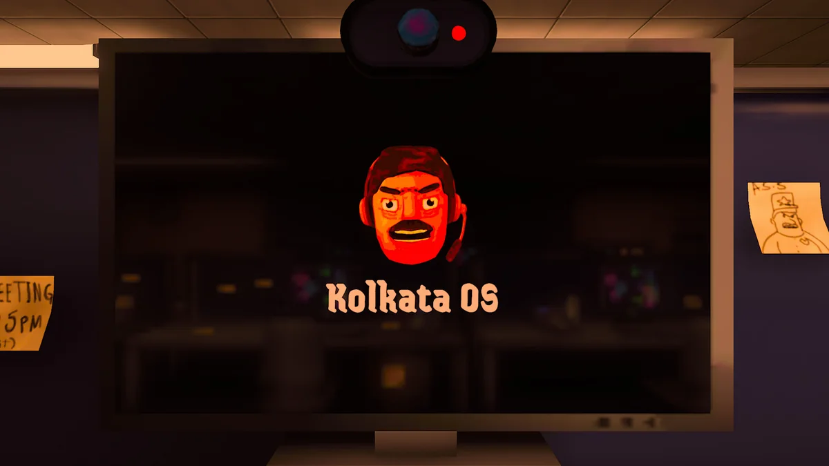 The Scam With Your Friends Kolkata OS login screen on an office monitor.